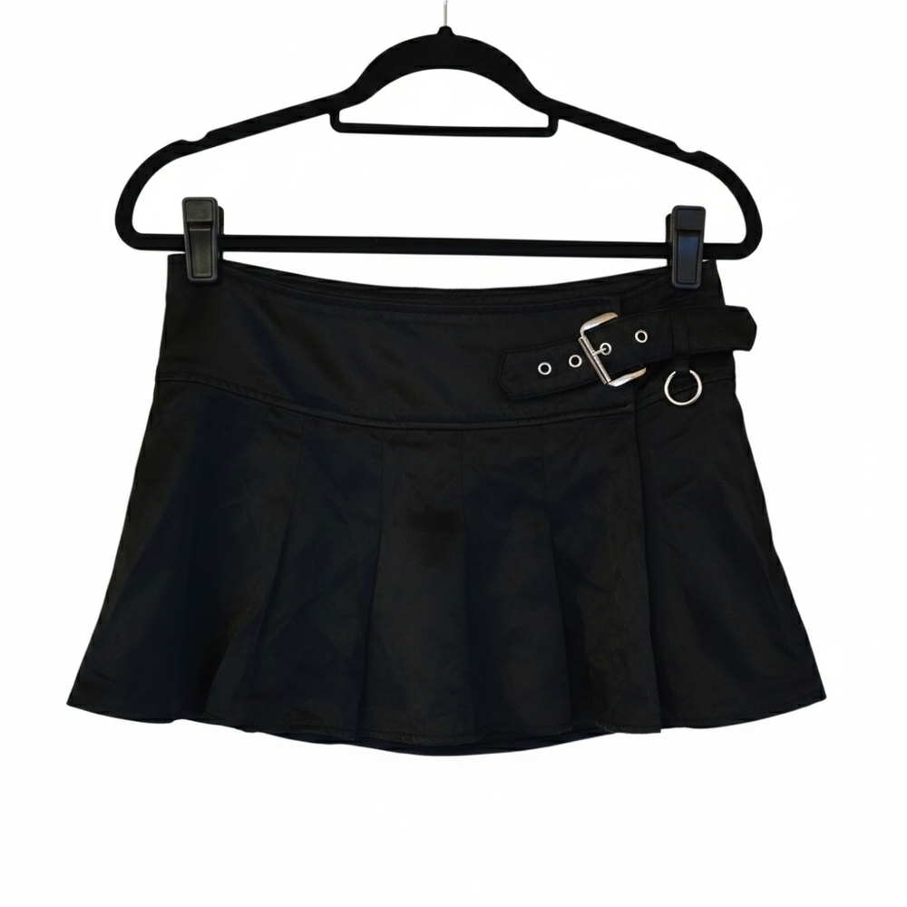 Vintage Rampage Black Satin Mini Skirt Buckle Waist 90s Y2K Office Siren 9 - Picture 3 of 11